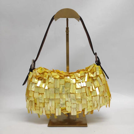 Sold Fendi Baguette Yellow Silk with Mother-of-pearl Sequins Rare