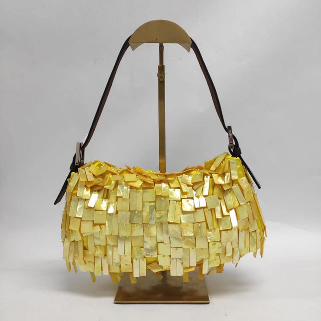 Sold Fendi Baguette Yellow Silk with Mother-of-pearl Sequins Rare