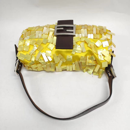 Sold Fendi Baguette Yellow Silk with Mother-of-pearl Sequins Rare