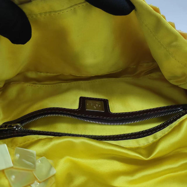 Sold Fendi Baguette Yellow Silk with Mother-of-pearl Sequins Rare