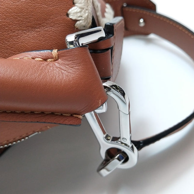 Loewe Puzzle Calfskin Crochet Trim Medium Caramel Tan Leather Bag