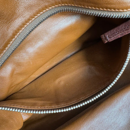 Prada Large Brown Washed Top Handle Bauletto Bag Calfksin Leather