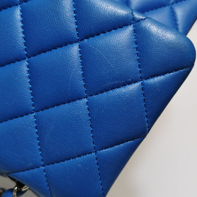 Chanel Timeless Classic Flap Medium Blue Lambskin Leather Silver Hardware