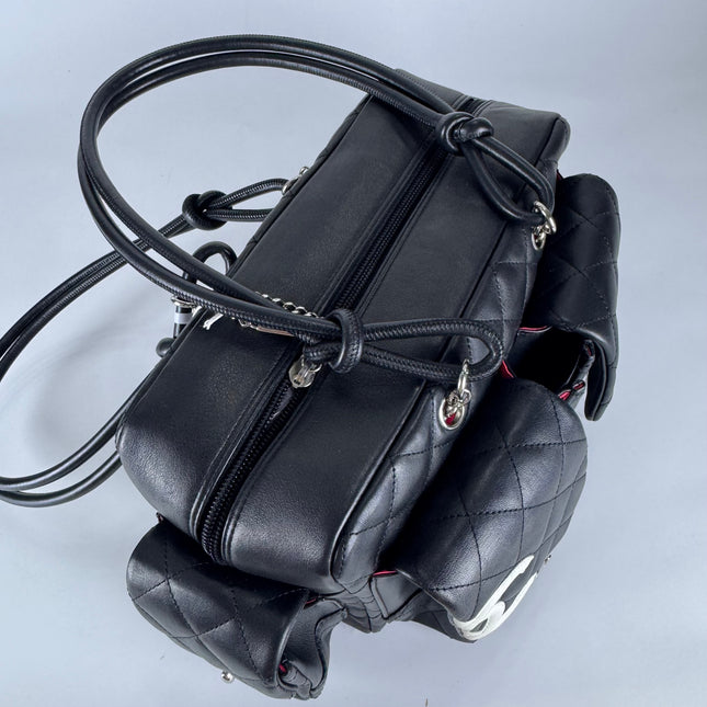Chanel Cambon Multi-pocket Ligne Reporter Bag Medium Black Calfskin Leather White Logo