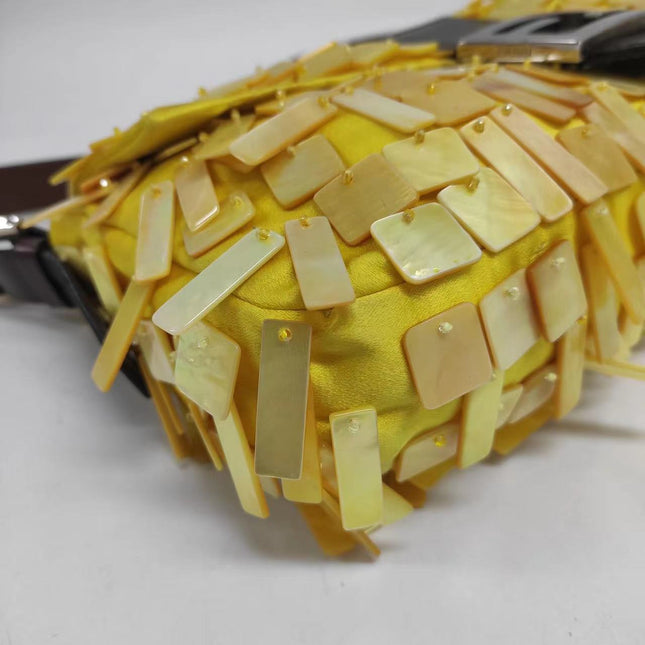 Sold Fendi Baguette Yellow Silk with Mother-of-pearl Sequins Rare