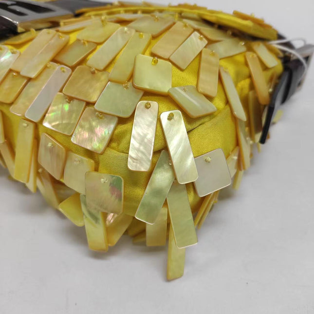 Sold Fendi Baguette Yellow Silk with Mother-of-pearl Sequins Rare