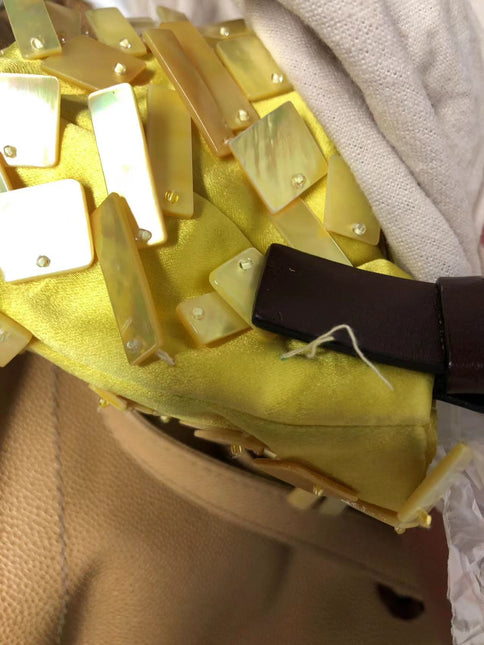Sold Fendi Baguette Yellow Silk with Mother-of-pearl Sequins Rare