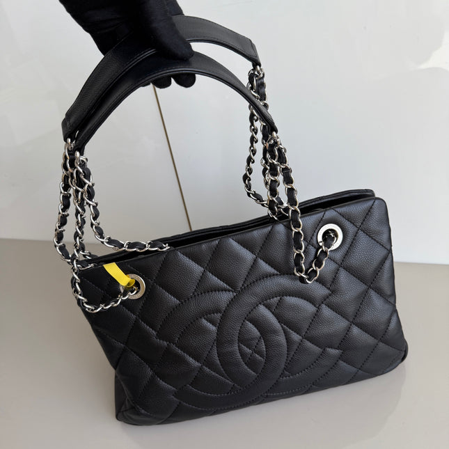 Chanel CC Logo Tote Black Soft Quilted Caviar Leather Silver Hardware 2011-2012