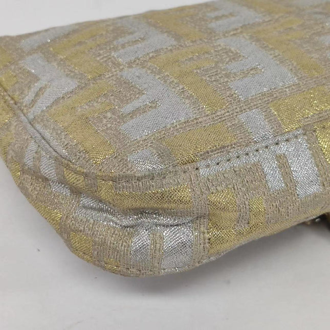 Sold Fendi Baguette Gold and Silver Thread FF Monogram Shoulder Bag