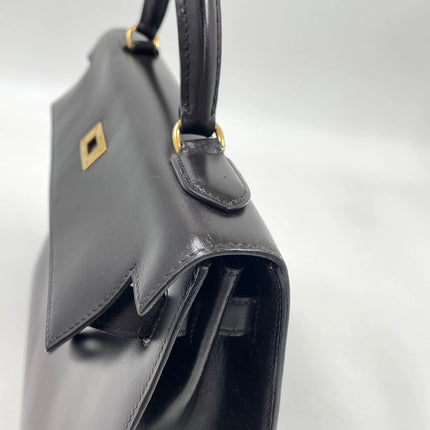 Hermes Kelly 32 Sellier Dark Chocolate Brown Box Leather Gold Hardware 1988