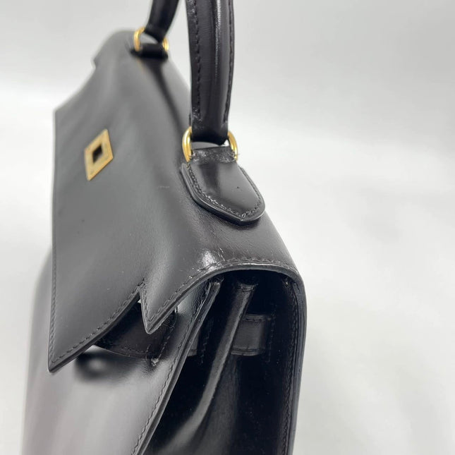 Hermes Kelly 32 Sellier Dark Chocolate Brown Box Leather Gold Hardware 1988