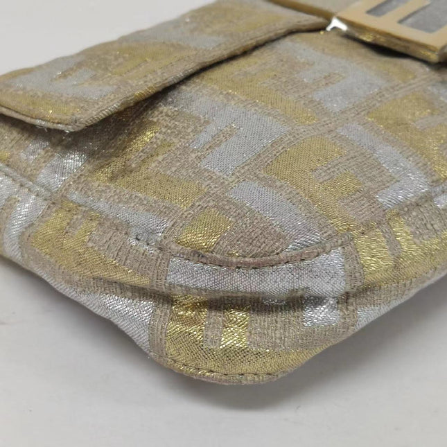 Sold Fendi Baguette Gold and Silver Thread FF Monogram Shoulder Bag