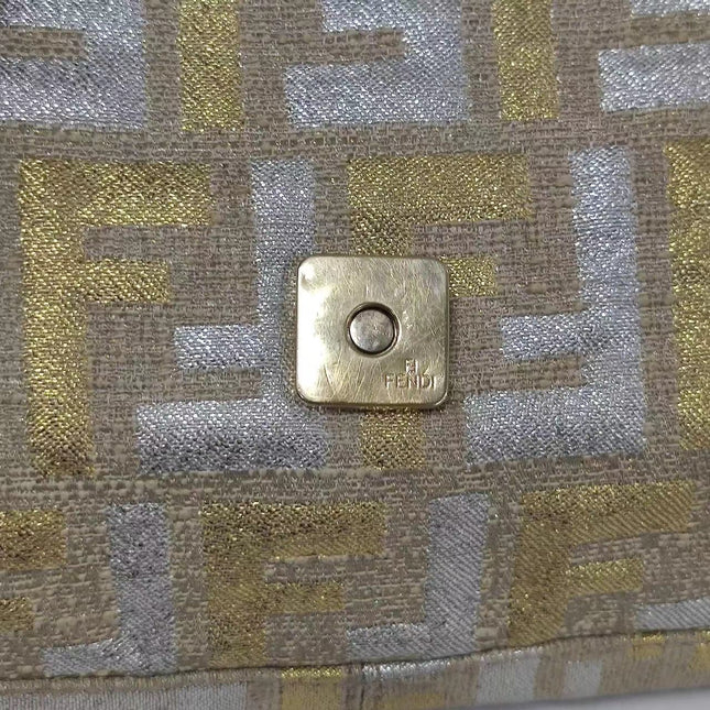 Sold Fendi Baguette Gold and Silver Thread FF Monogram Shoulder Bag