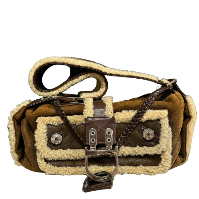 Dior Flight Medium Shoulder Bag Tan Brown Shearling-Luxbags