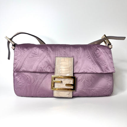 Sold FENDI Baguette Purple Silk with embossed pattern-Luxbags