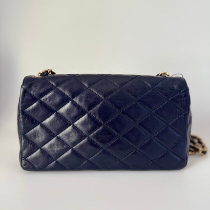 Chanel Vintage Classic Flap Mini Navy Lambskin Mega CC Logo 24k Gold HW, 1989-1991