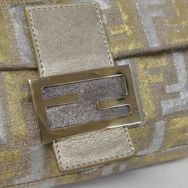 Sold Fendi Baguette Gold and Silver Thread FF Monogram Shoulder Bag