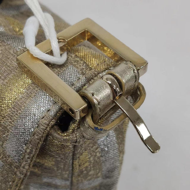 Sold Fendi Baguette Gold and Silver Thread FF Monogram Shoulder Bag