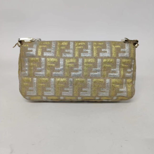 Sold Fendi Baguette Gold and Silver Thread FF Monogram Shoulder Bag