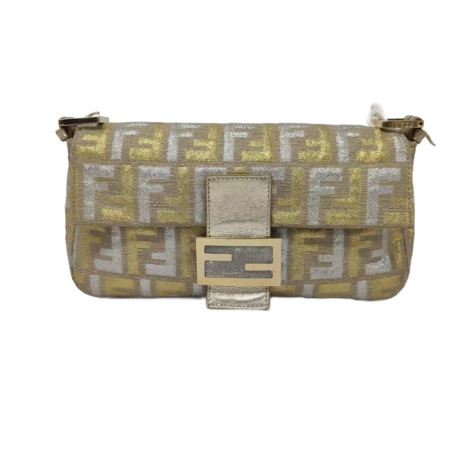 Fendi Baguette Gold and Silver Thread FF Monogram Shoulder Bag