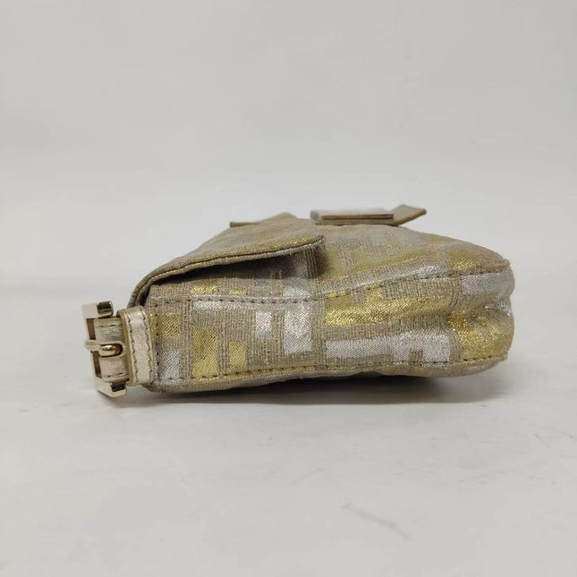 Sold Fendi Baguette Gold and Silver Thread FF Monogram Shoulder Bag