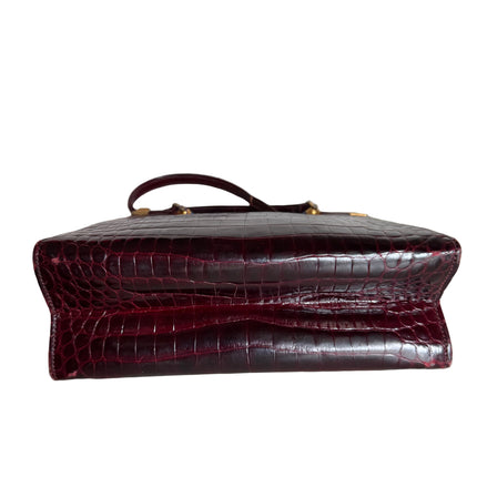 Gucci Vintage Burgundy Alligator Leather Blue Lapis Lazuli Stone Gold-tone Hardware Handbag