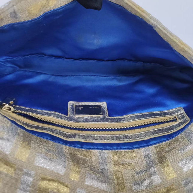 Sold Fendi Baguette Gold and Silver Thread FF Monogram Shoulder Bag