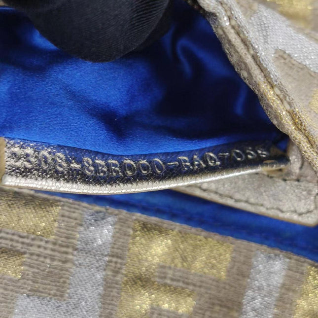 Sold Fendi Baguette Gold and Silver Thread FF Monogram Shoulder Bag