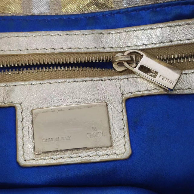 Sold Fendi Baguette Gold and Silver Thread FF Monogram Shoulder Bag