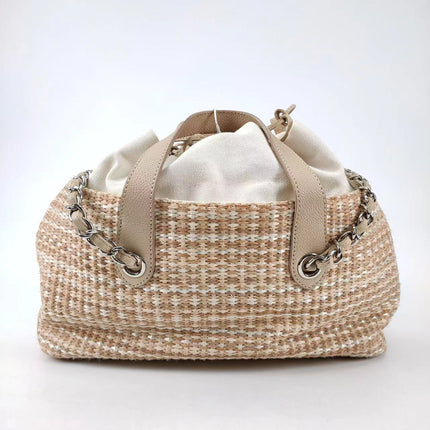 Sold Chanel Deauville Chain Shoulder Bag Beige Raffia and Tweed