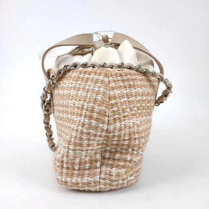 Sold Chanel Deauville Chain Shoulder Bag Beige Raffia and Tweed