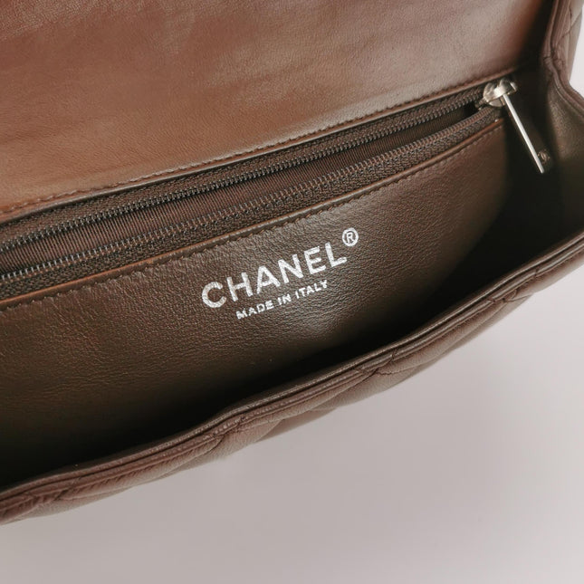 Chanel Vintage Top Handle Kelly Flap Bag Brown lambskin leather