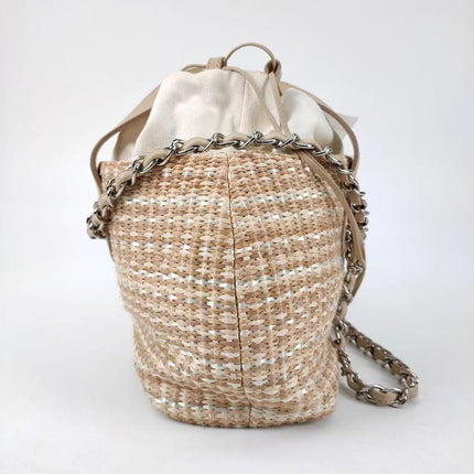 Sold Chanel Deauville Chain Shoulder Bag Beige Raffia and Tweed
