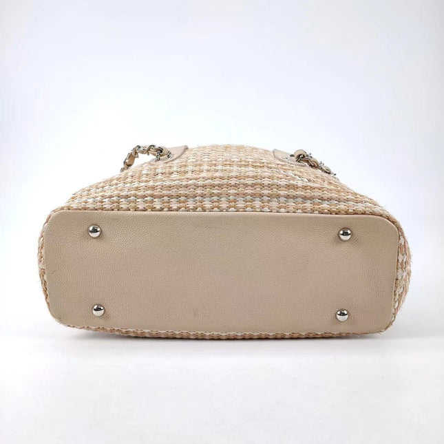 Sold Chanel Deauville Chain Shoulder Bag Beige Raffia and Tweed
