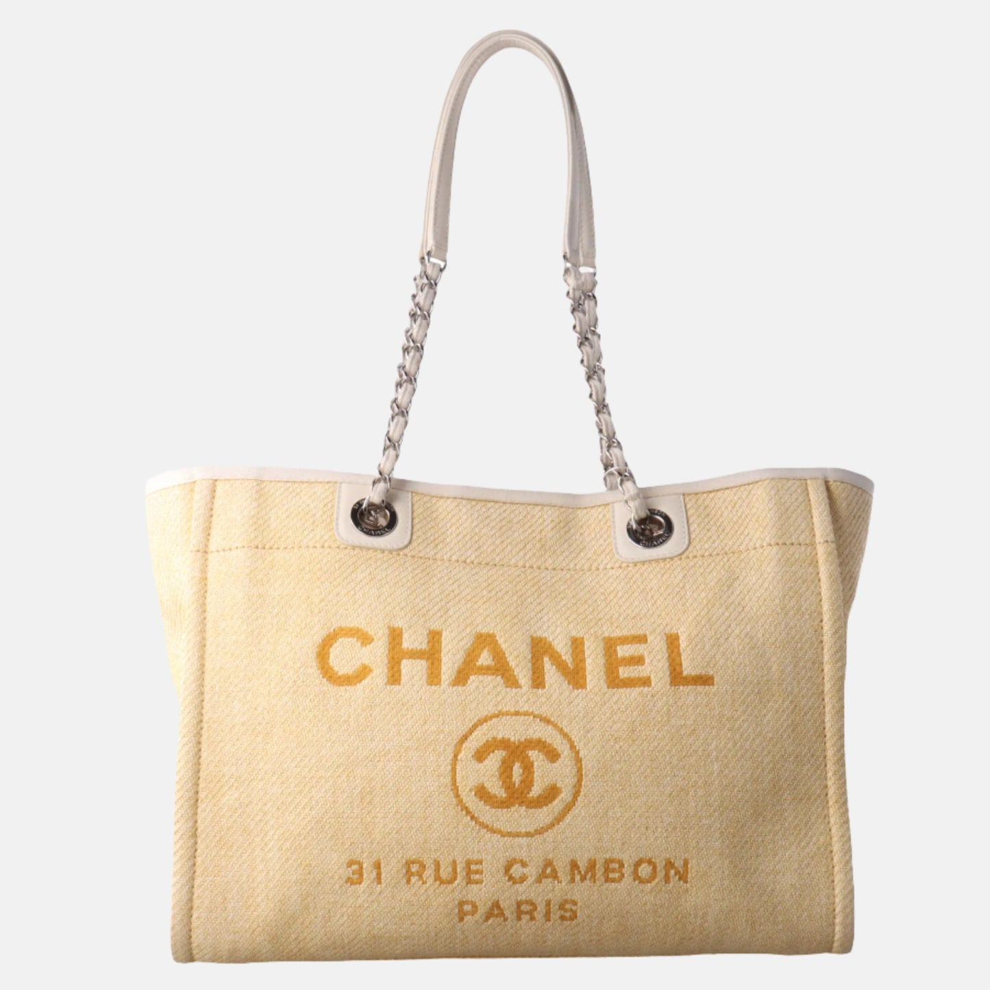 Chanel Deauville Tote 2013 Yellow Denim Leather Trim Small-Luxbags