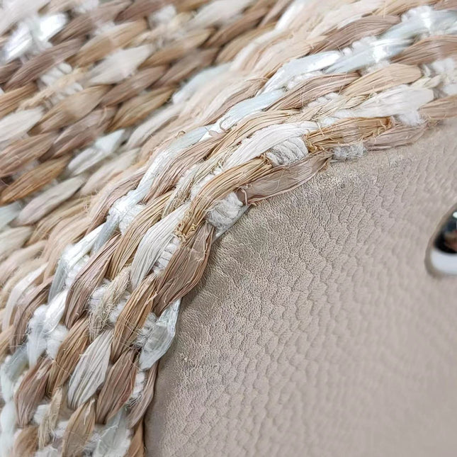 Sold Chanel Deauville Chain Shoulder Bag Beige Raffia and Tweed