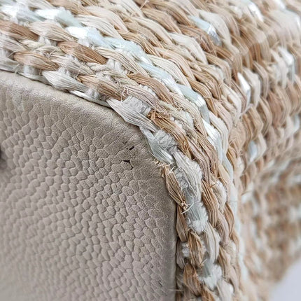 Sold Chanel Deauville Chain Shoulder Bag Beige Raffia and Tweed