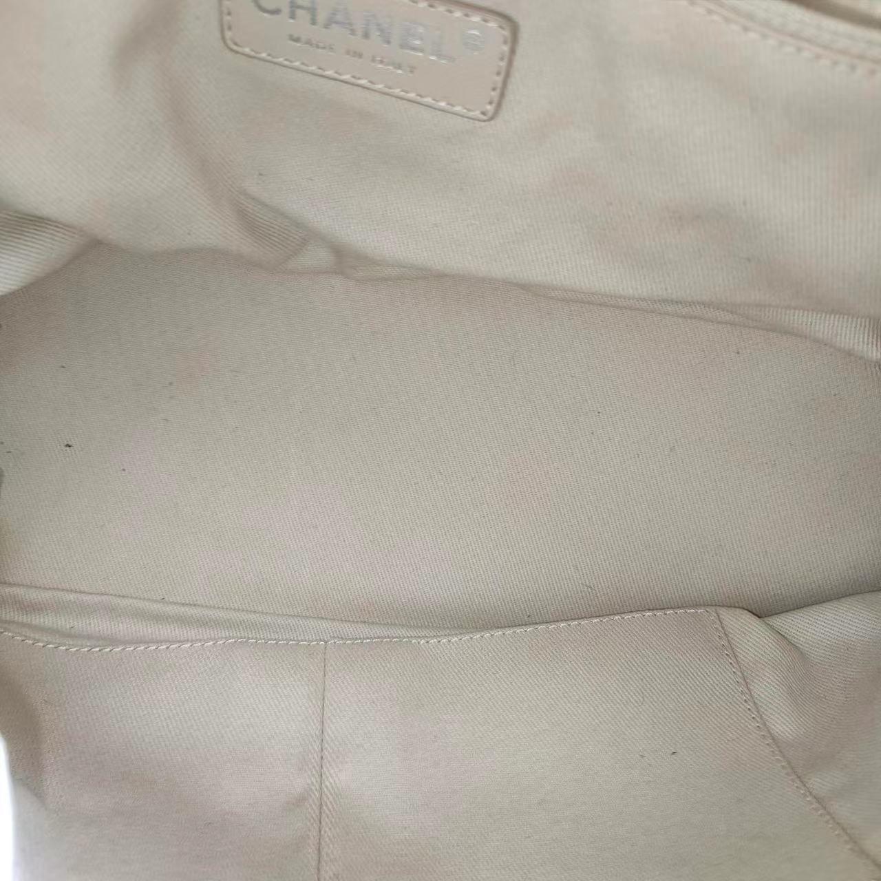 Chanel Deauville Chain Shoulder Bag Beige Raffia and Tweed