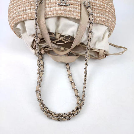 Sold Chanel Deauville Chain Shoulder Bag Beige Raffia and Tweed