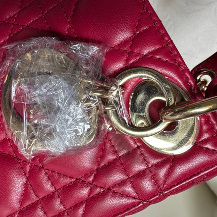 Lady Dior Mini Burgundy Lambskin Leather Gold HW Chain Strap
