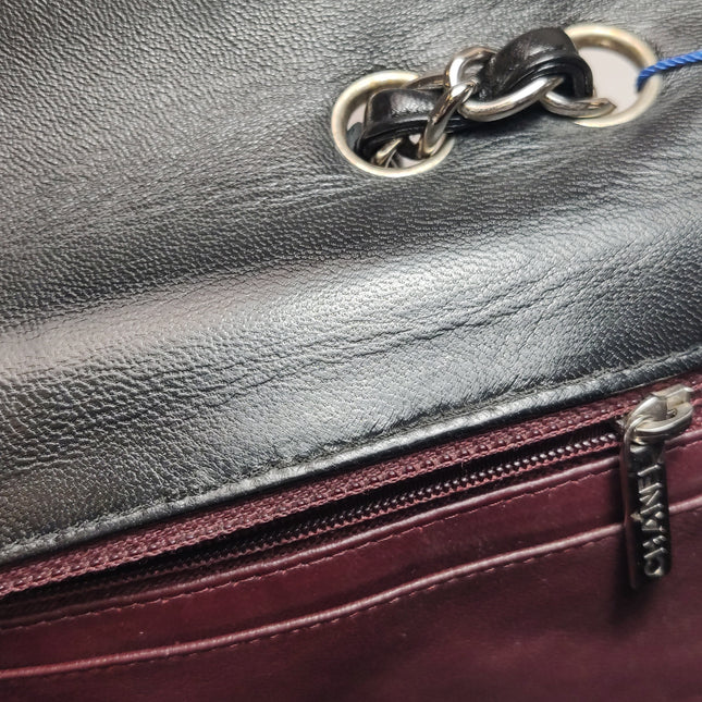 Chanel Classic Flap Jumbo Black Lambskin Leather Single Flap with Silver Hardware 2009-2010