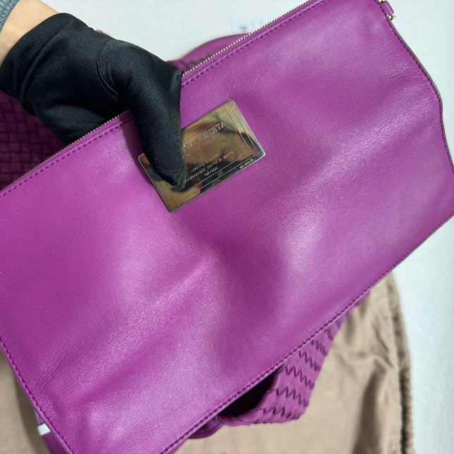 Bottega Veneta Cabat Large Intreccio Leather Tote Bag Purple with Pouch 42cm