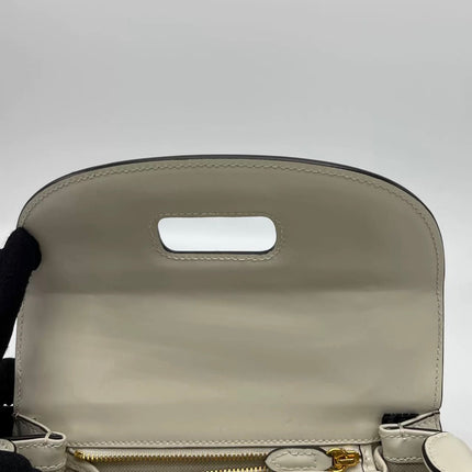 Gucci Bamboo 1947 Top Handle Bag Small White Box Leather Canvas Strap