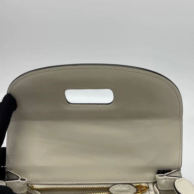 Gucci Bamboo 1947 Top Handle Bag Small White Box Leather Canvas Strap