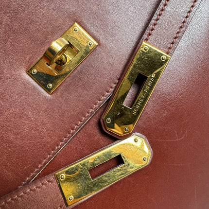 Hermes Kelly 35 Vintage Brown Box Calfskin Leather Gold Hardware 1995 With Strap Lock Key n Clochette