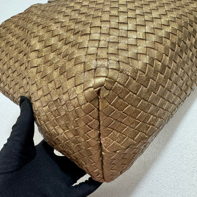 Sold Bottega Veneta Cabat Medium Intreccio Leather Tote Bag Gold
