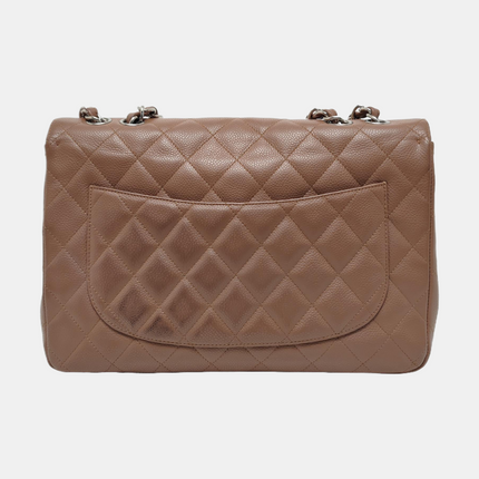 Chanel Classic Flap Jumbo 2009 Coffee Brown Caviar Leather Single Flap Silver Hardware