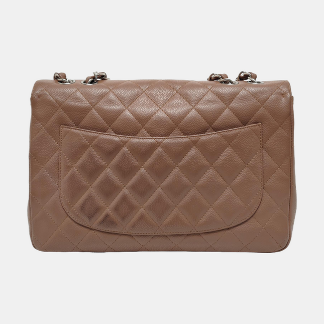 Chanel Classic Flap Jumbo 2009 Coffee Brown Caviar Leather Single Flap Silver Hardware