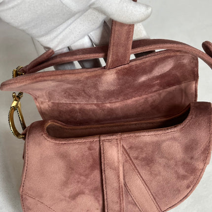 Dior Saddle Mini Pink Velvet Handbag with Crystals