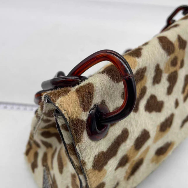 Prada Leopard Print Pony-style Calfskin Tortoise Strap Large Shoulder Bag